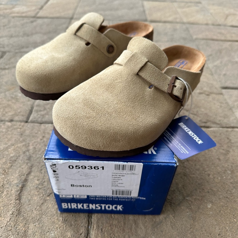 New Birkenstock Boston Clog Taupe Suede Leather Size Eur 39 Sandals womens 8